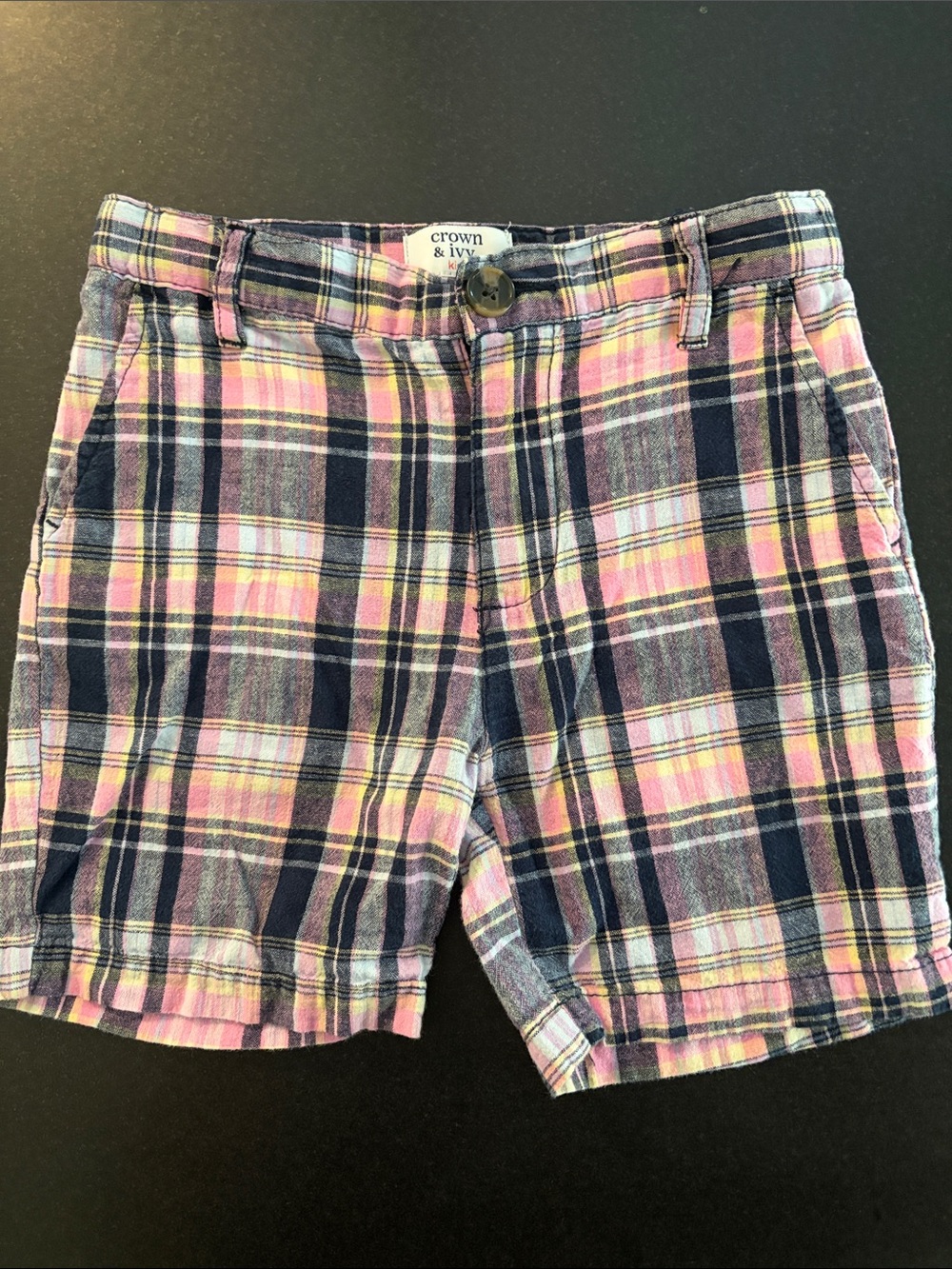 crown & ivy Kids Pink and Navy Plaid Toddler Flat Front Shorts Sz 5